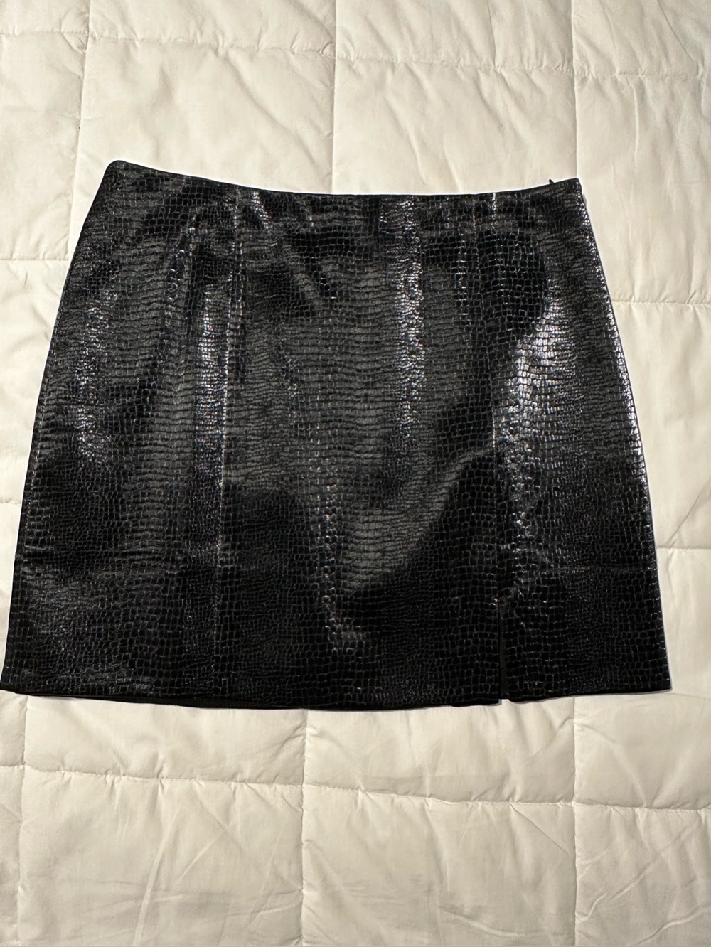 Skies Are Blue Black Faux Croc Mini Skirt